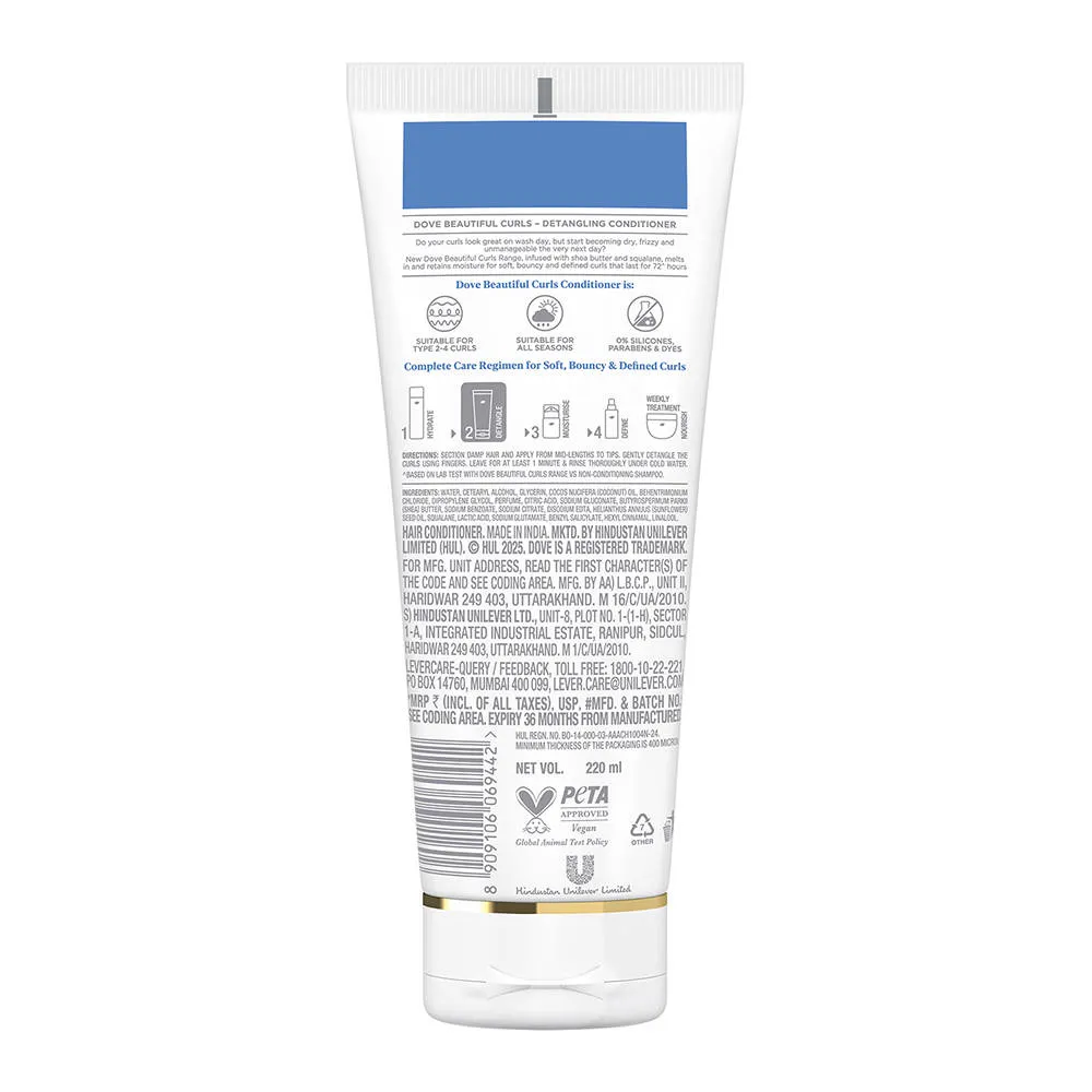 Dove Beautiful Curls Detangling Conditioner,With Tri-Moisture Essence For Smooth,Bouncy Curls