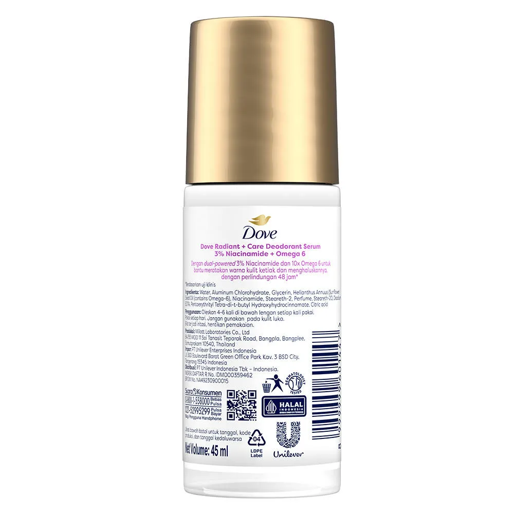 Dove Radiant+Care Roll On Deodorant Serum With 3% Niacinamide & 10X Omega 6