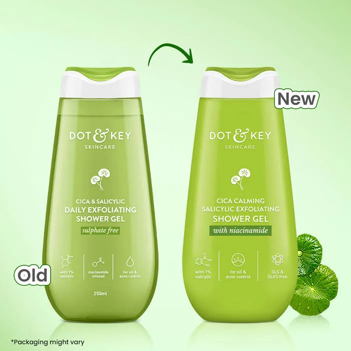 Dot & Key Cica Calming Salicylic Exfoliating Shower Gel, With Niacinamide, Acne & Oil Control