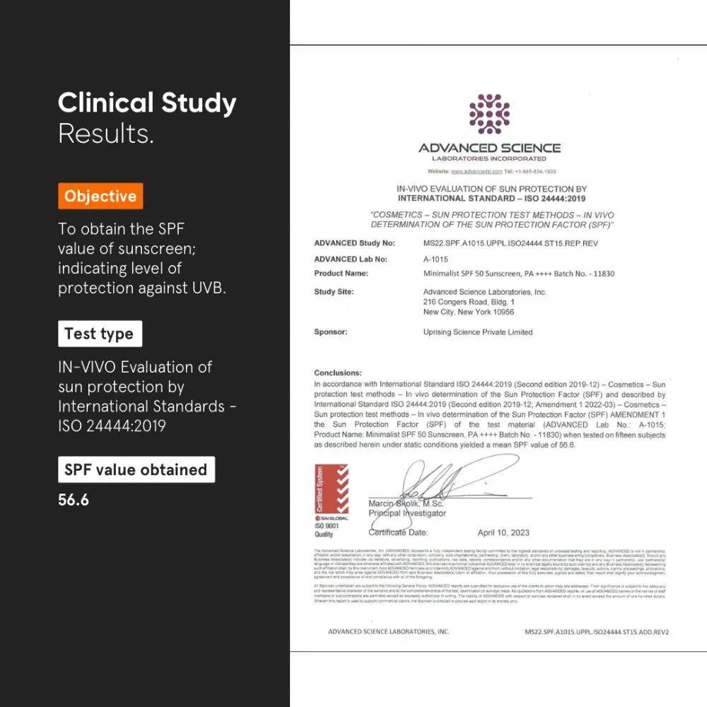 Minimalist SPF 50 PA ++++ Sunscreen With Multi-Vitamin For Reducing Photoaging & No White Cast