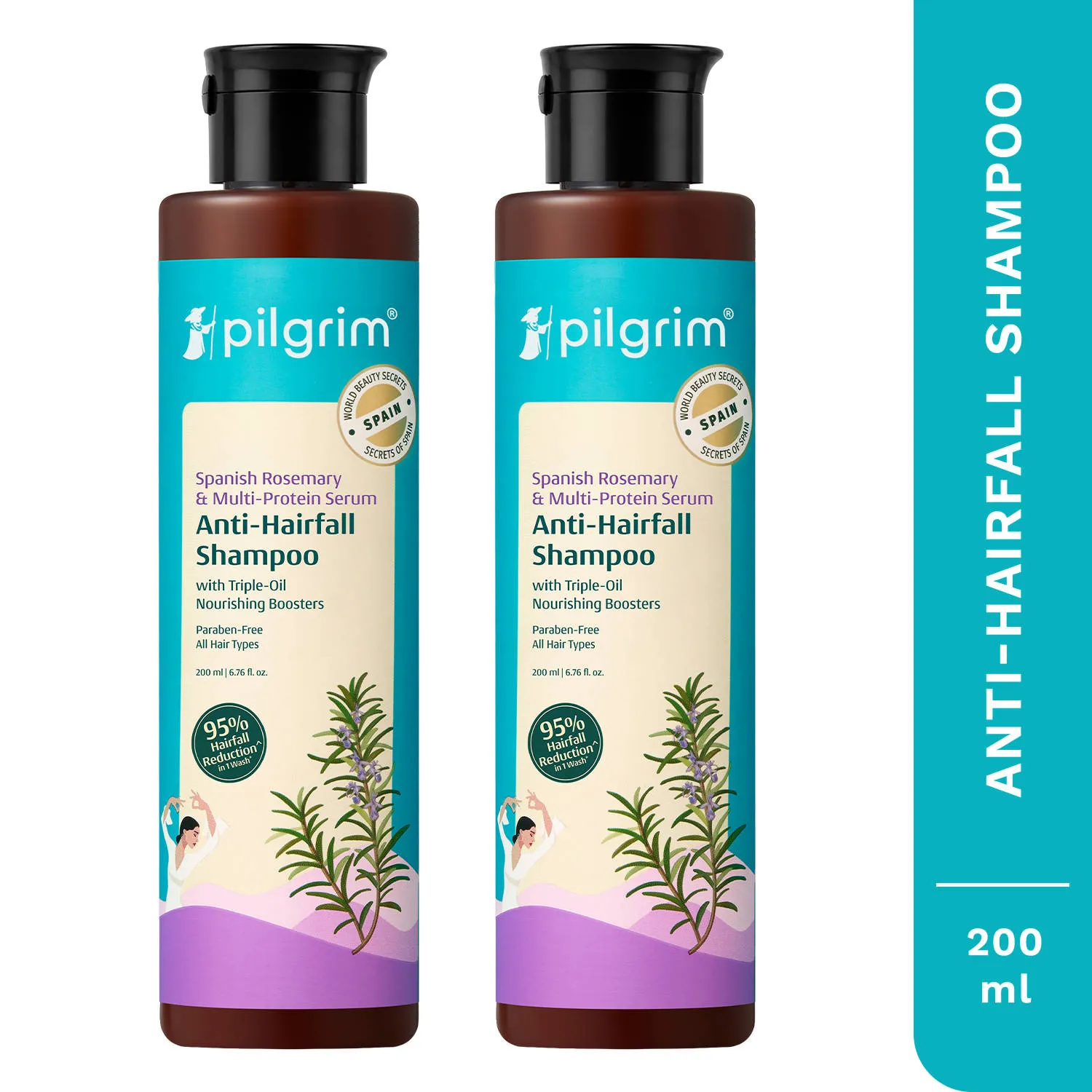 Pilgrim Spanish Rosemary & Biotin Anti Hairfall Shampoo Reduce Hairfall & Strong Hair- Pack of 2