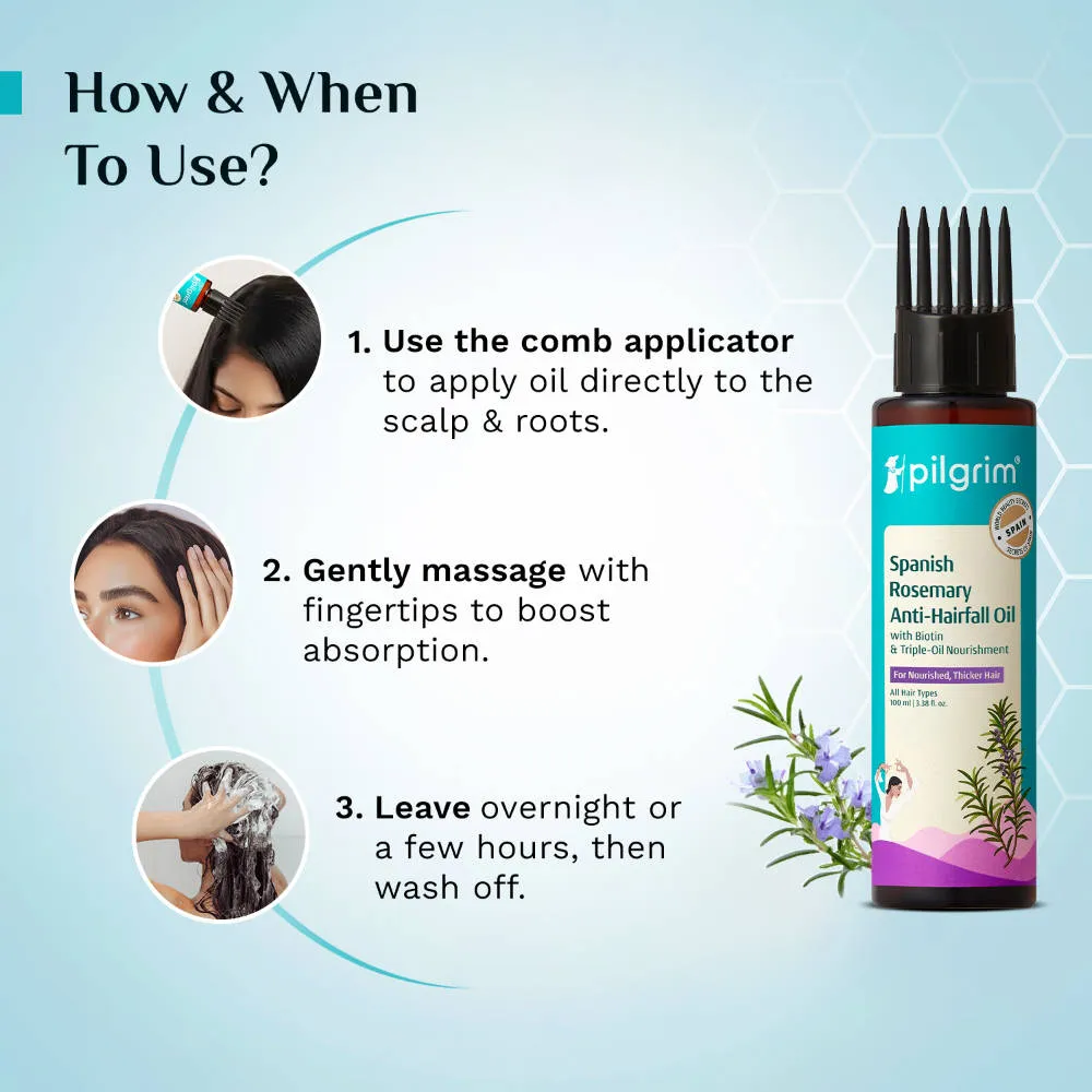 Pilgrim Spanish Rosemary & Biotin Hair Growth Oil Control Hairfall Strong Hair Applicator Pack of 2