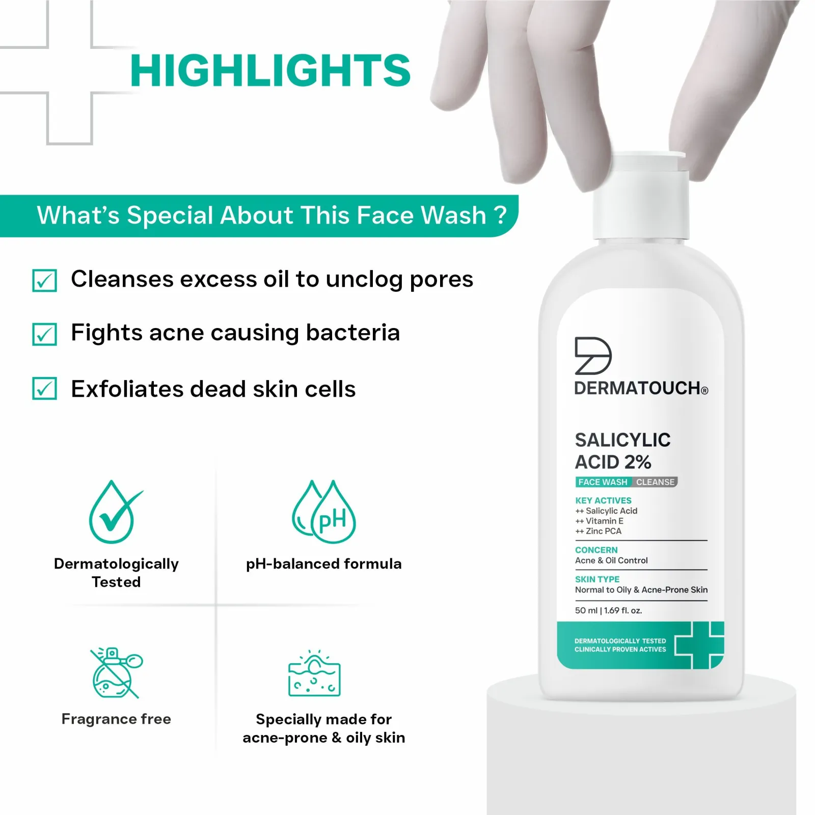 Dermatouch Salicylic Acid 2% Face Wash for Acne & Oil Control PO4