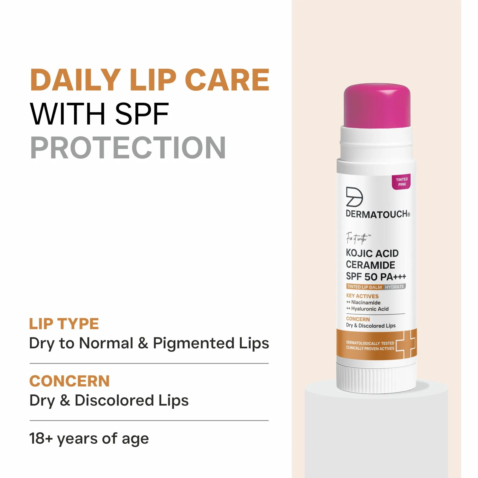 Dermatouch Kojic Acid Ceramide SPF 50 PA+++ Lip Balm for Dry & Discolored Lips