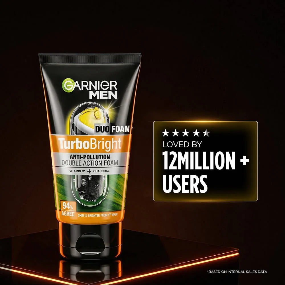 Garnier Men Turbo Bright Anti-Pollution Double Action with Charcoal and Vitamin C Face Wash