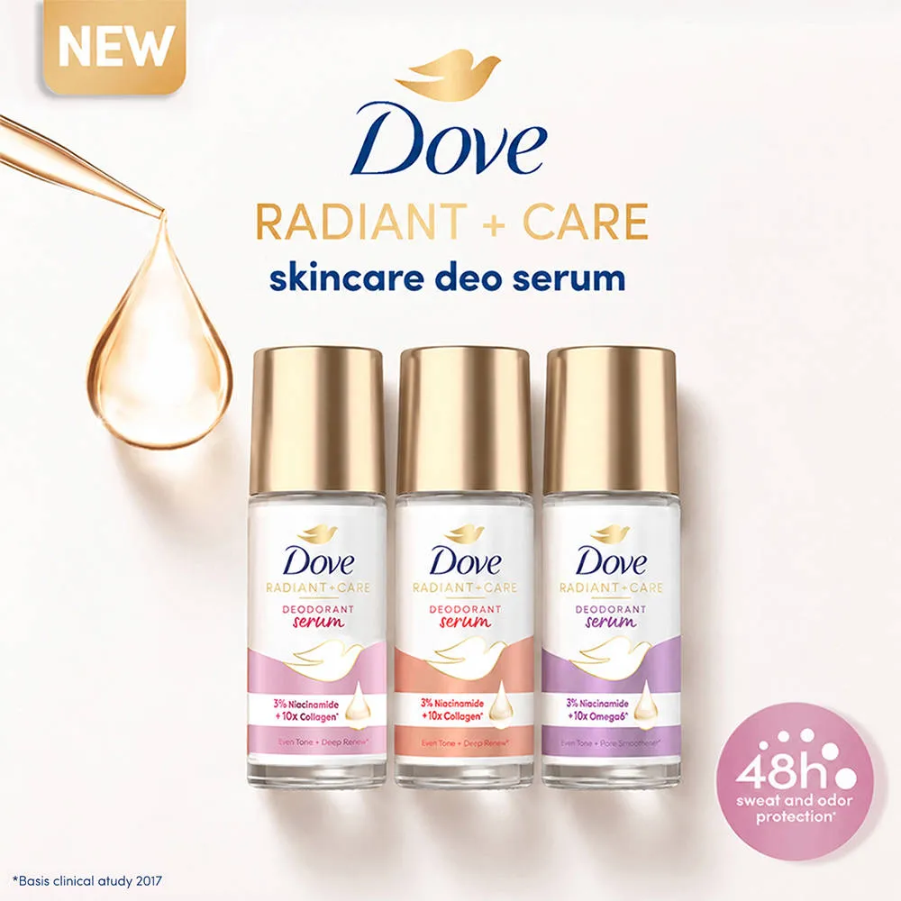 Dove Radiant+Care Roll On Deodorant Serum With 3% Niacinamide & 10X Omega 6
