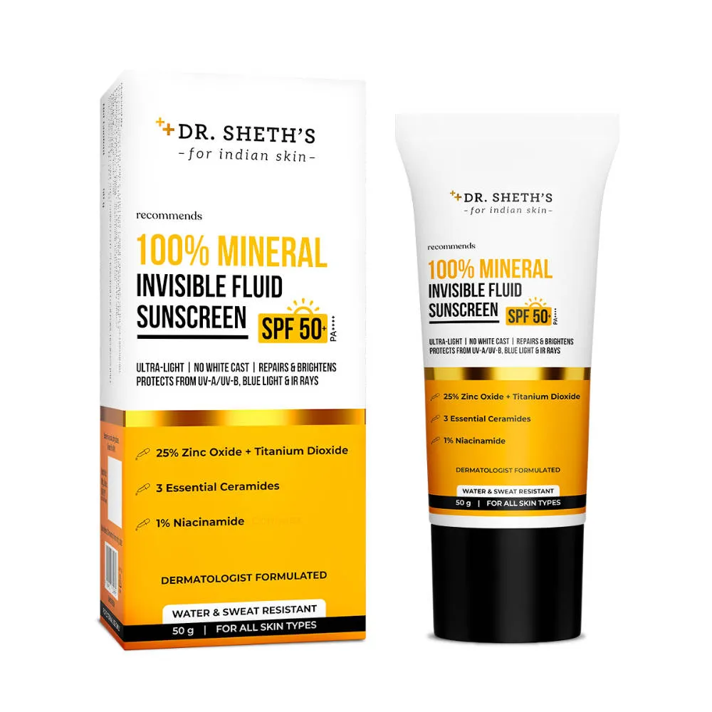 Dr. Sheth's 100% Mineral Invisible Fluid Sunscreen In-Vivo Tested SPF 50+ PA++++