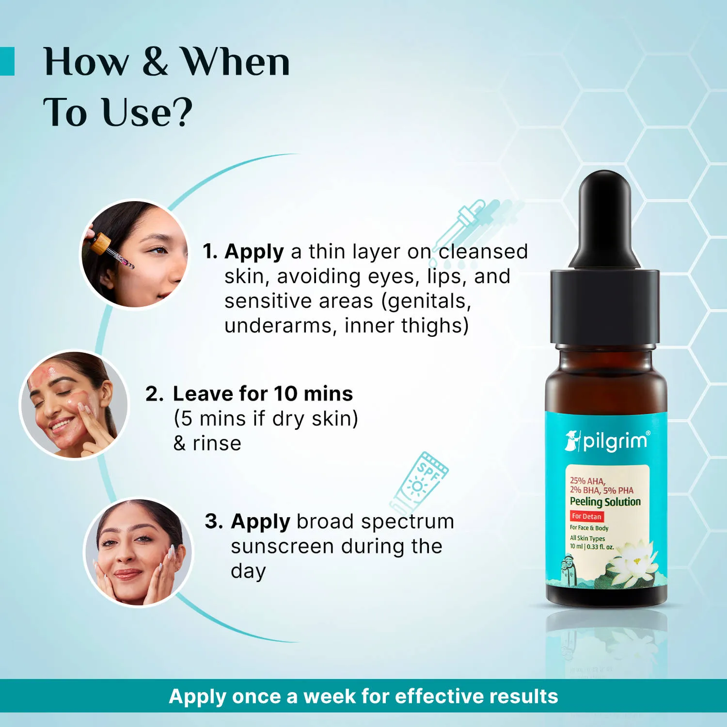 Pilgrim 25% AHA 2% BHA 5% PHA Face Peeling Solution Detan & Exfoliate Dead Skin For Men & Women