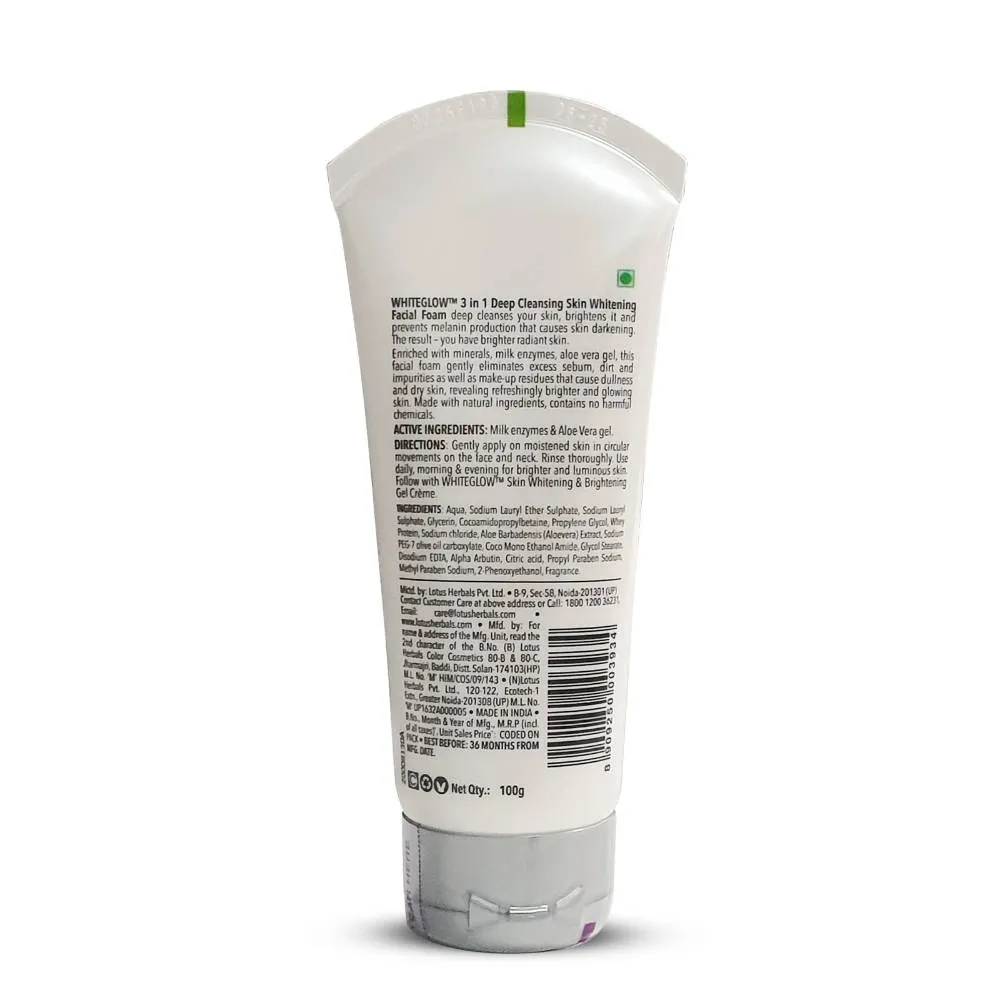 Lotus Herbals WhiteGlow 3 In 1 Deep Cleansing Facial Foam, Acne & Oil-Control For All Skin Types