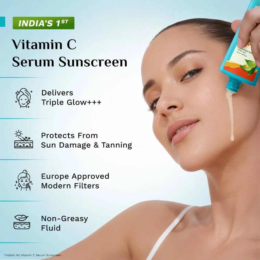 Pilgrim Glow Trio Vitamin C Serum, Sunscreen & Hydra Glow Moisturizer for Brighter & Glass Glow Skin
