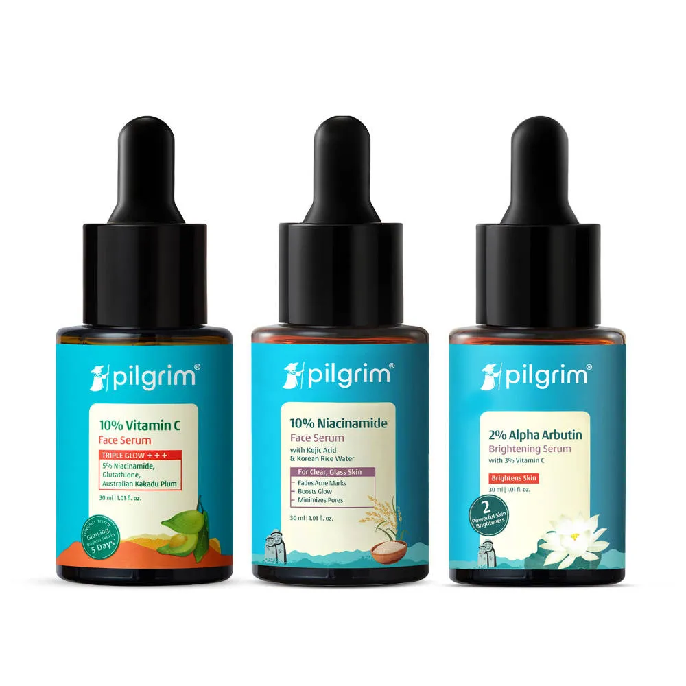 Pilgrim Brightening Power Trio Vitamin C, Niacinamide & Alpha Arbutin Serum For Glowing, Even skin