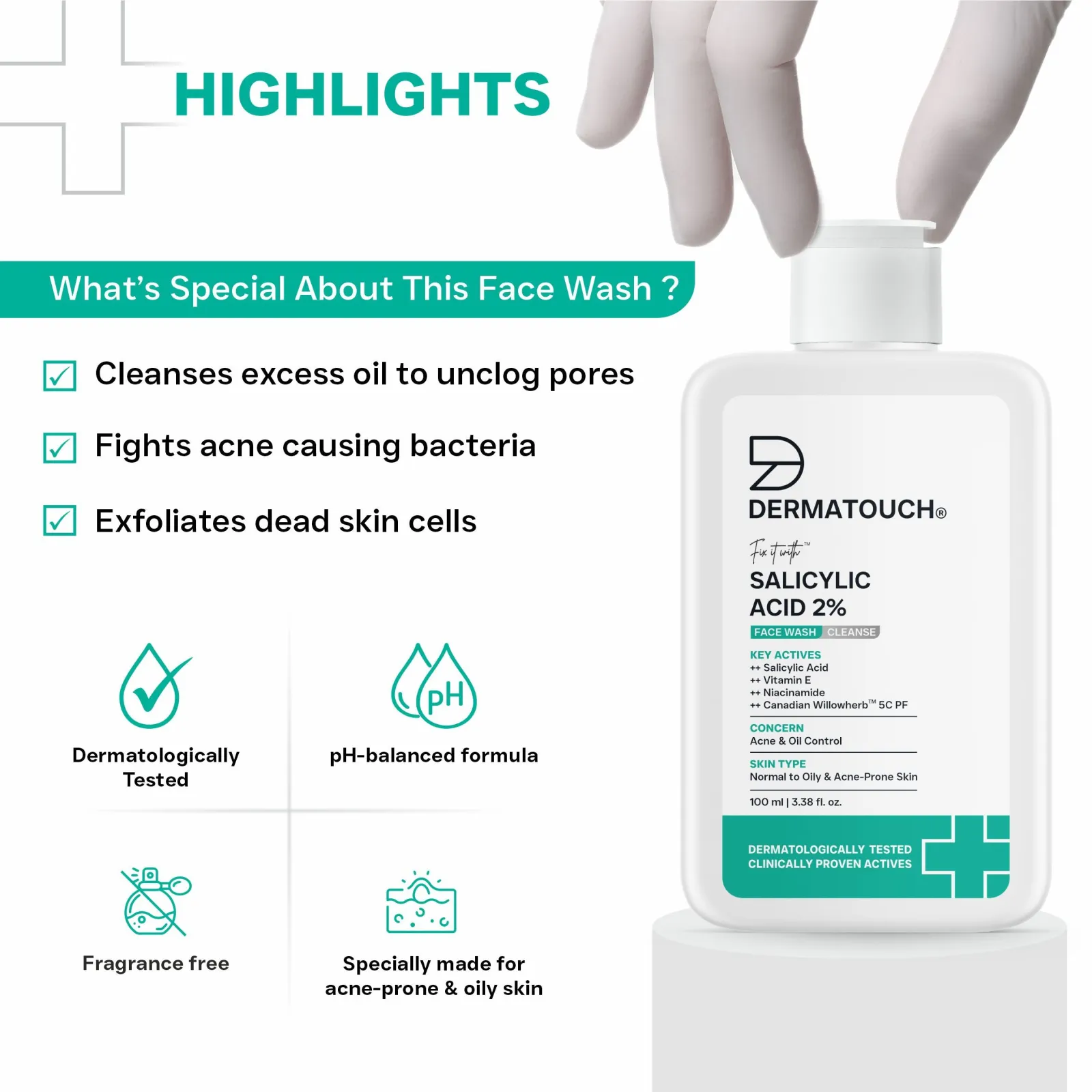 Dermatouch Salicylic Acid 2% Face Wash for Acne & Oil Control