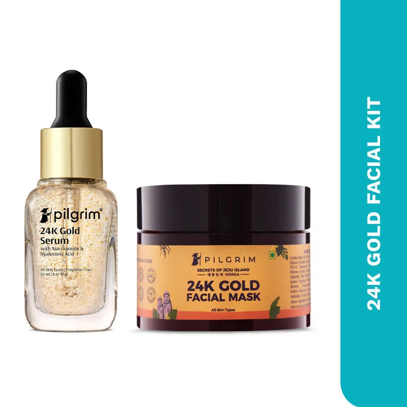 Pilgrim 24K Gold Facial Kit with Gold Mask & Serum - 24K Golden Glow- Enhances Skin Radiance