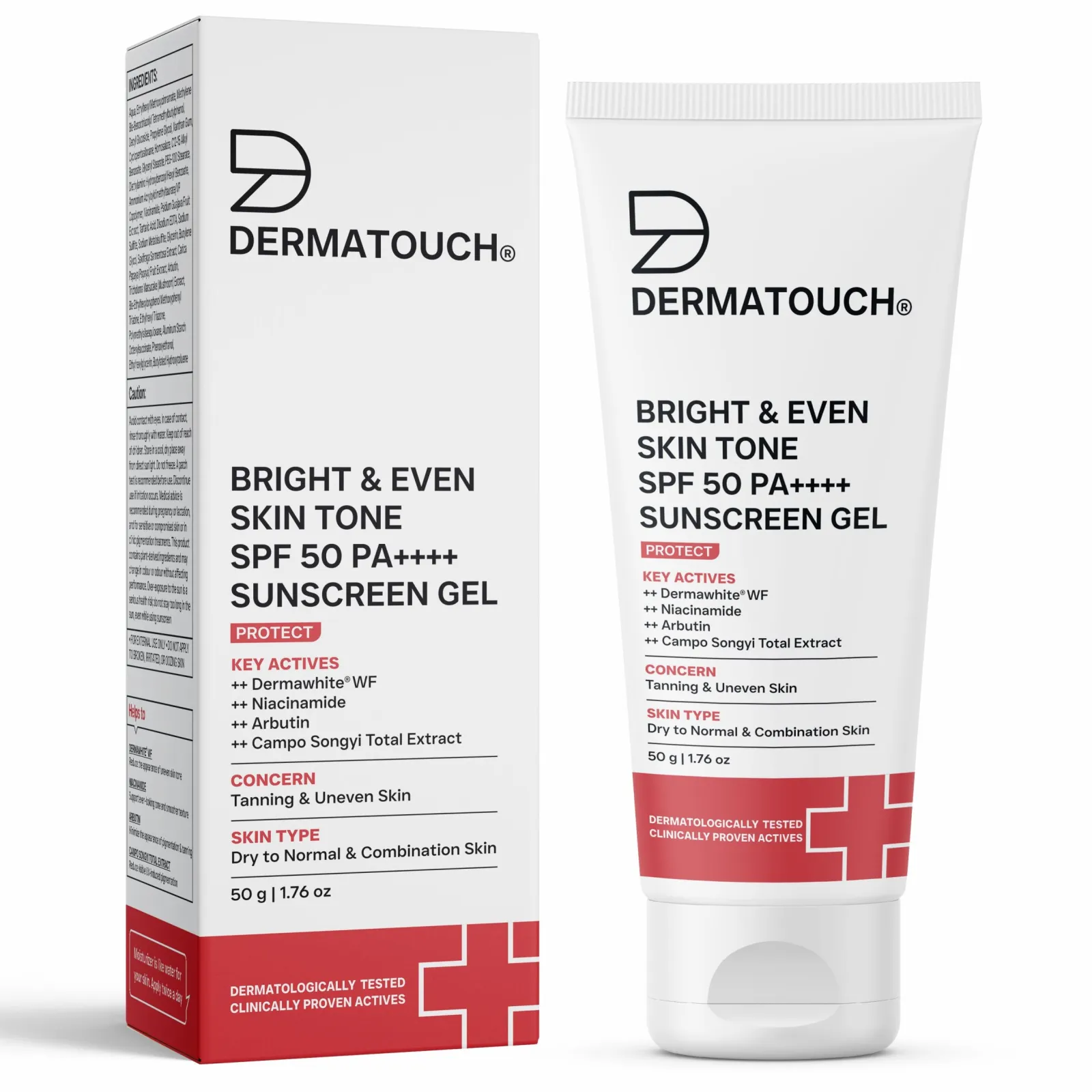 Dermatouch Bright & Even Skin Tone Sunscreen SPF 50 PA++++ for Tanning & Uneven Skin 50g