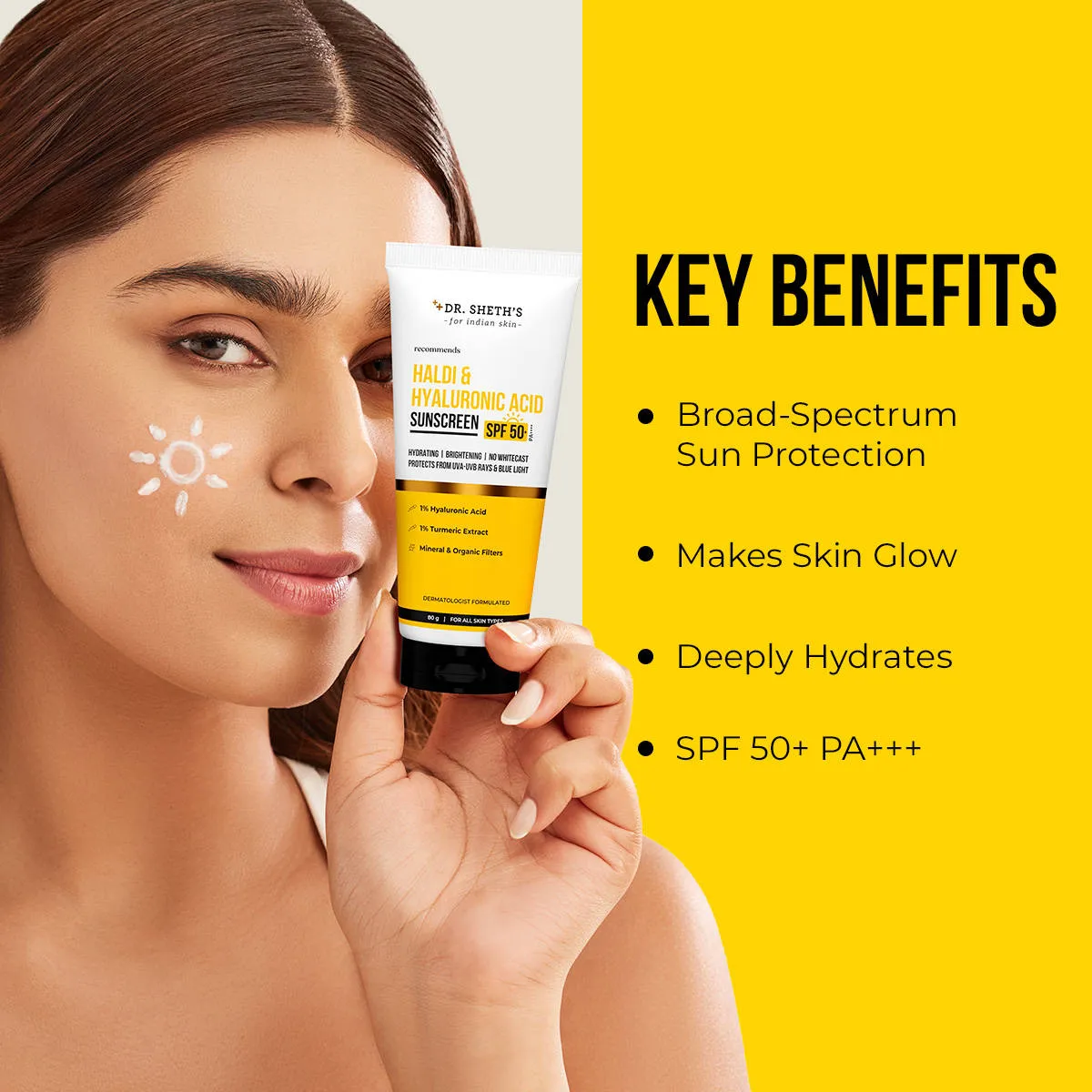 Dr. Sheth'S Haldi & Hyaluronic Acid Sunscreen Spf 50+ Pa+++ For All Skin Type