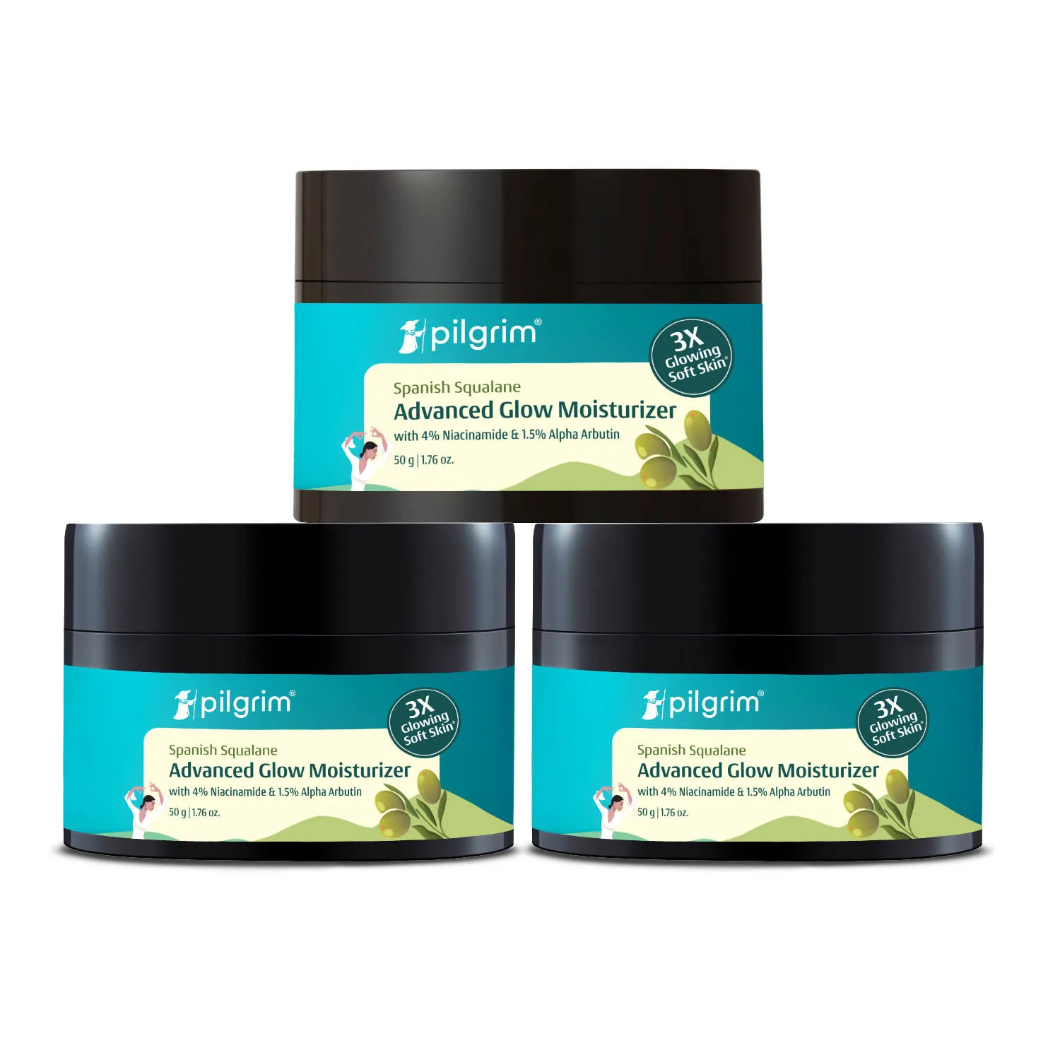 Pilgrim Squalane Glow Moisturizer For Hydration Pack Of 3- Provides Deep Moisture For Glowing Skin