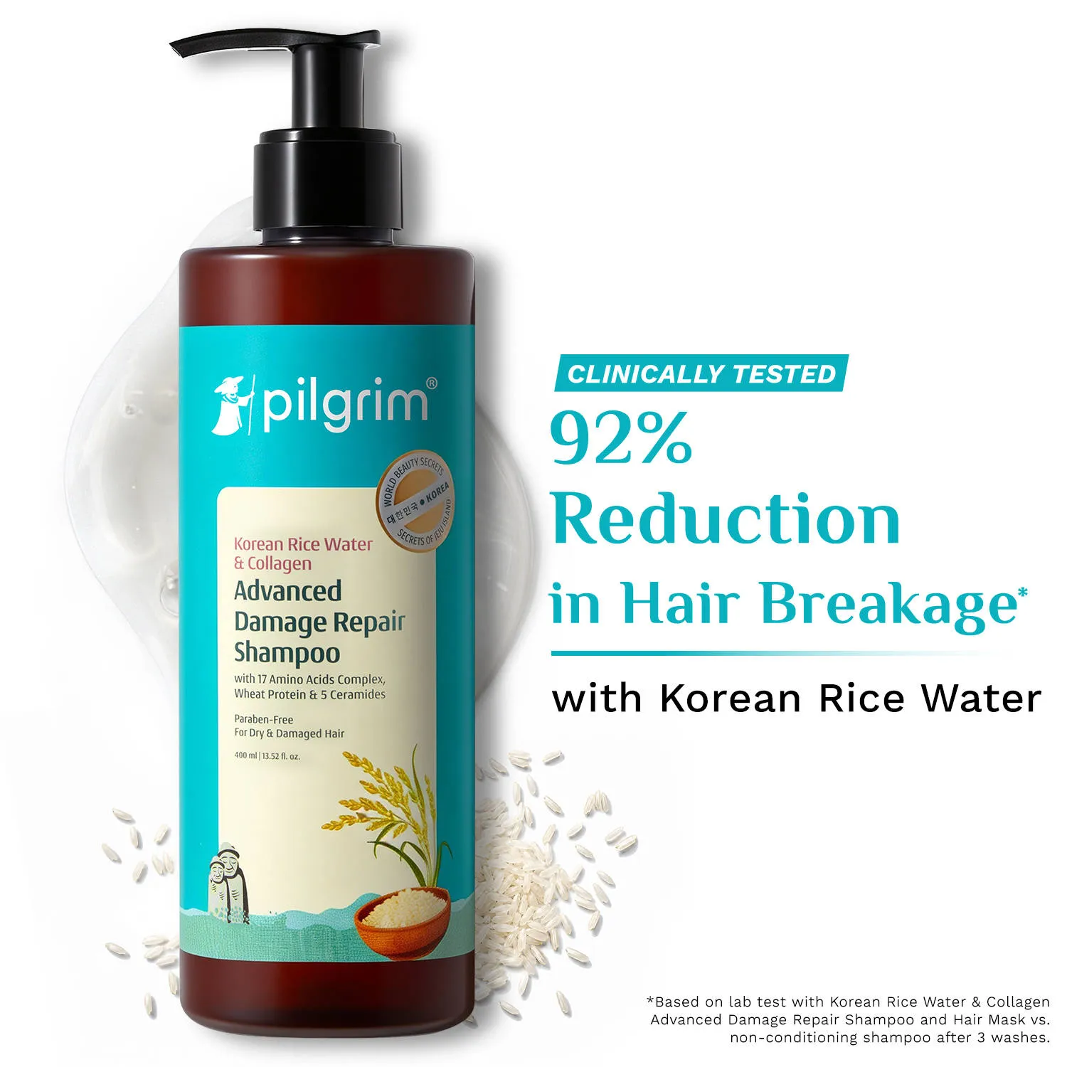 Pilgrim Korean Rice Water & Collagen Advance Damage Repair Shampoo For Dry Frizzy & Damaged Hair