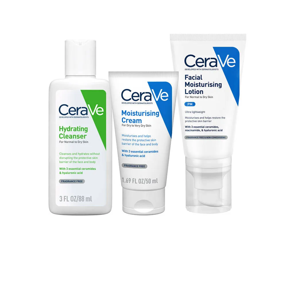 Cerave PM Skincare Combo of Facewash, Moisturizer, PM cream- Night Routine for Normal to Dry Skin