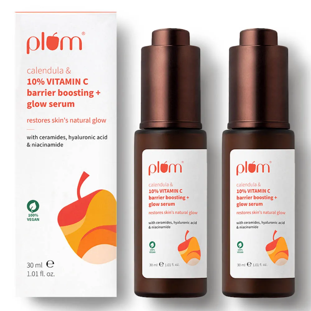 Plum 10% Vitamin C Barrier Boosting + Glow Serum with Calendula for Glowing Skin - Pack of 2