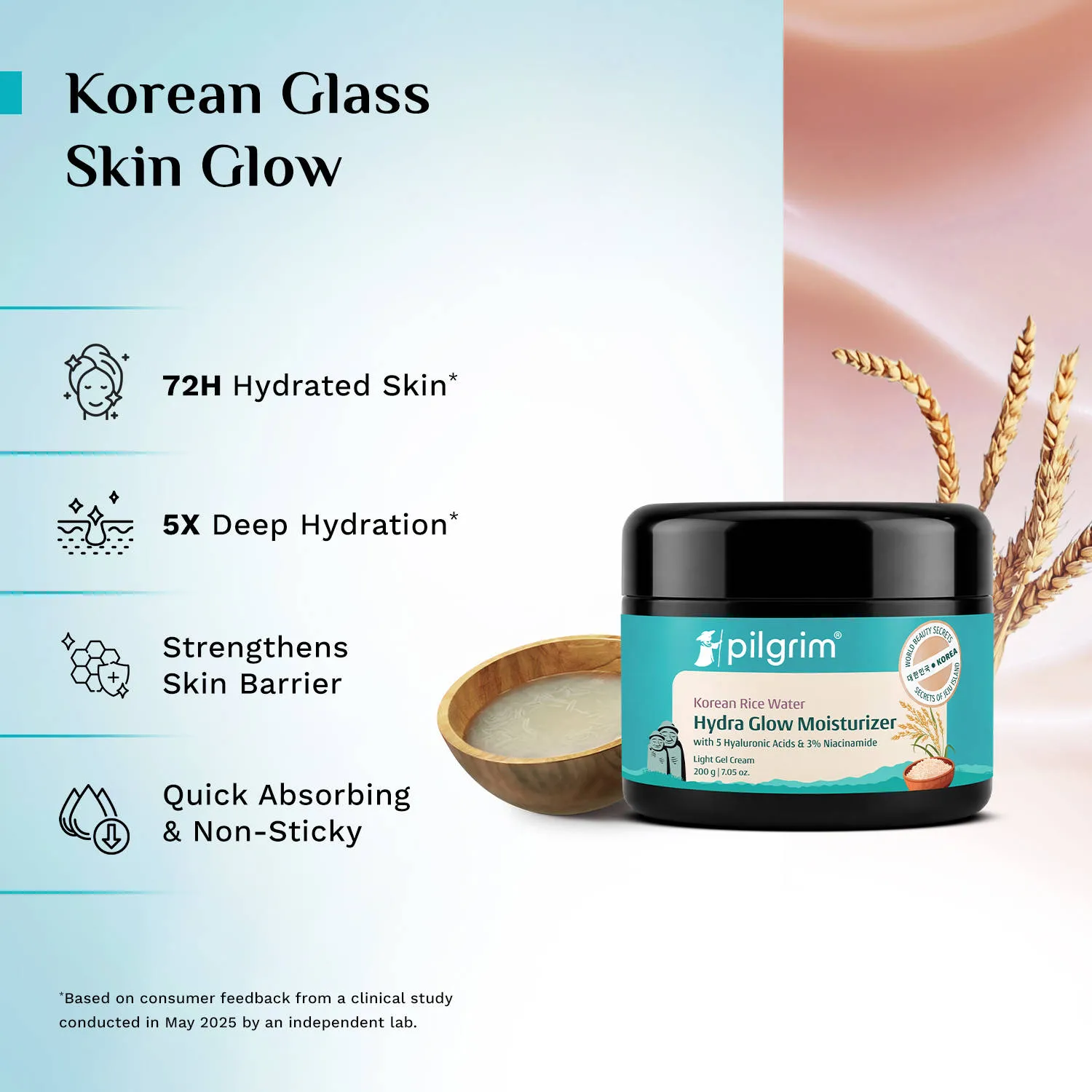 Pilgrim Korean Rice Water Hydra Glow Light Gel Moisturizer for 5x Hydration & Korean Glass Skin Glow