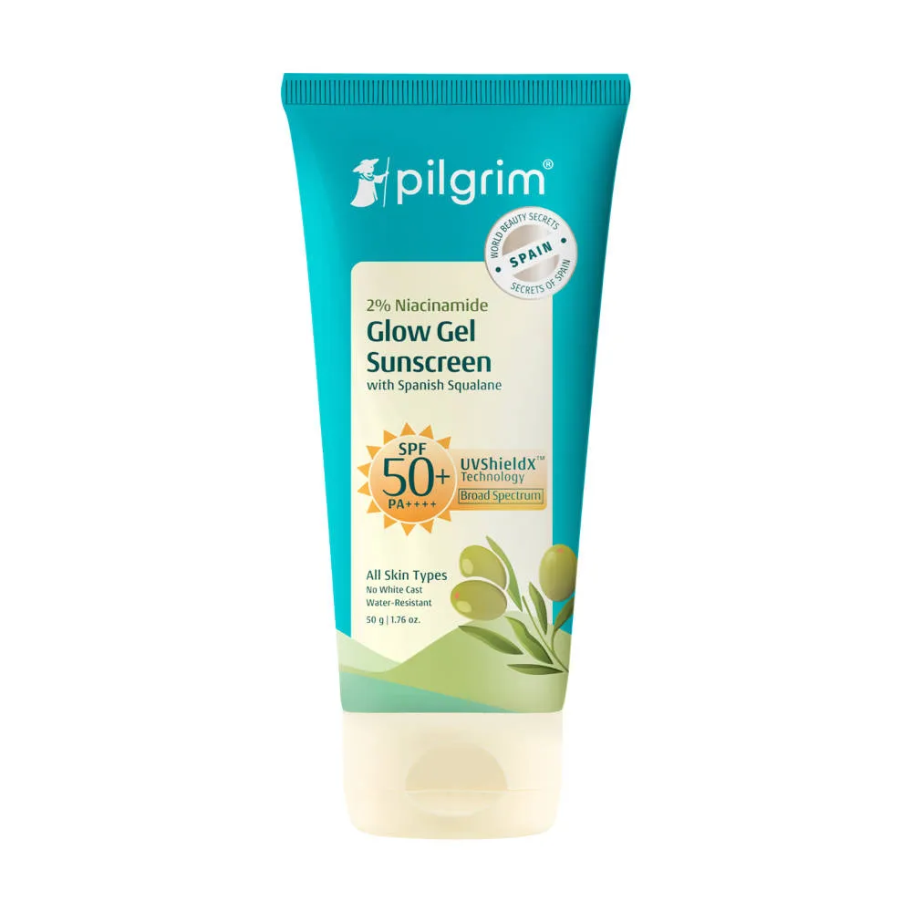 Pilgrim 2% Niacinamide Glow Gel Sunscreen SPF 50+++ Uv ShieldX Boost Glow Non-greasy No white cast