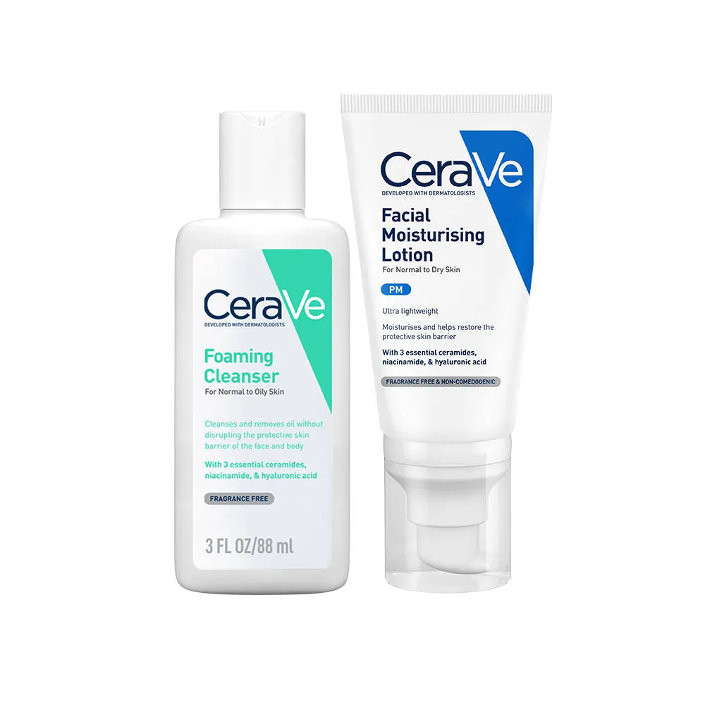CeraVe Facewash & PM Moisturizer Combo with Ceramides - Evening Routine for Oily Skin