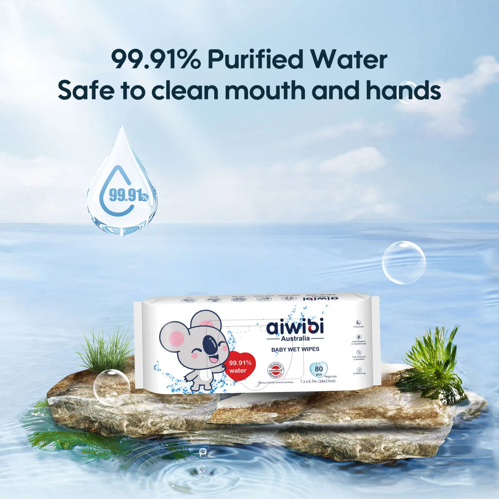 Aiwibi 99.91% Pure Water Wipes 80Pcs