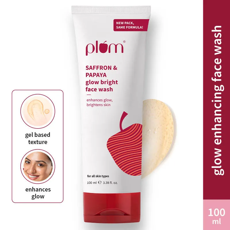 Plum Saffron & Papaya Glow Bright Gel Face Wash For Daily Use - Fights Dullness & Evens Skin Tone