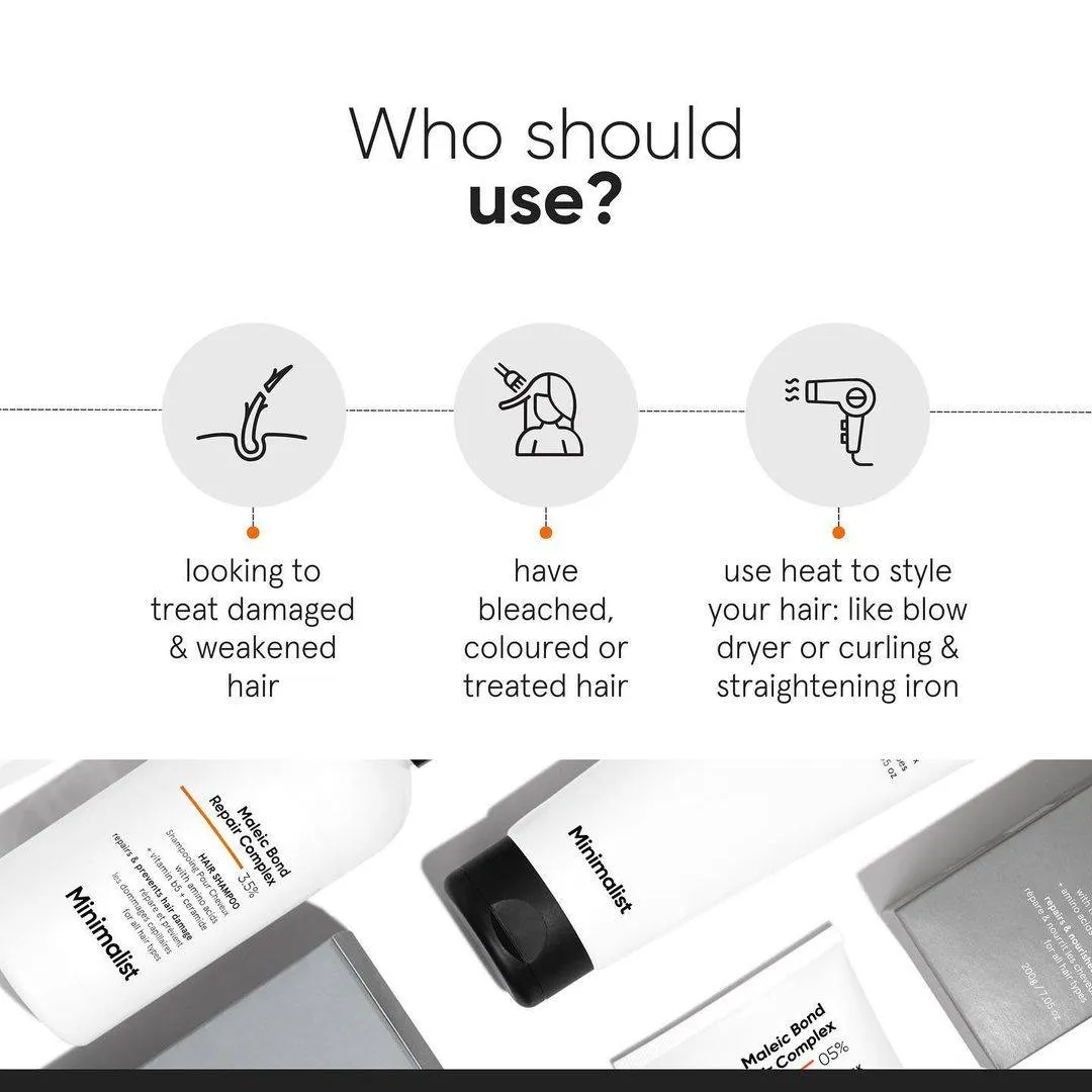 Minimalist Maleic Bond Repair Complex Hair 3.5 % Treatment Shampoo For Colored Heat Damaged & Frizzy Hair