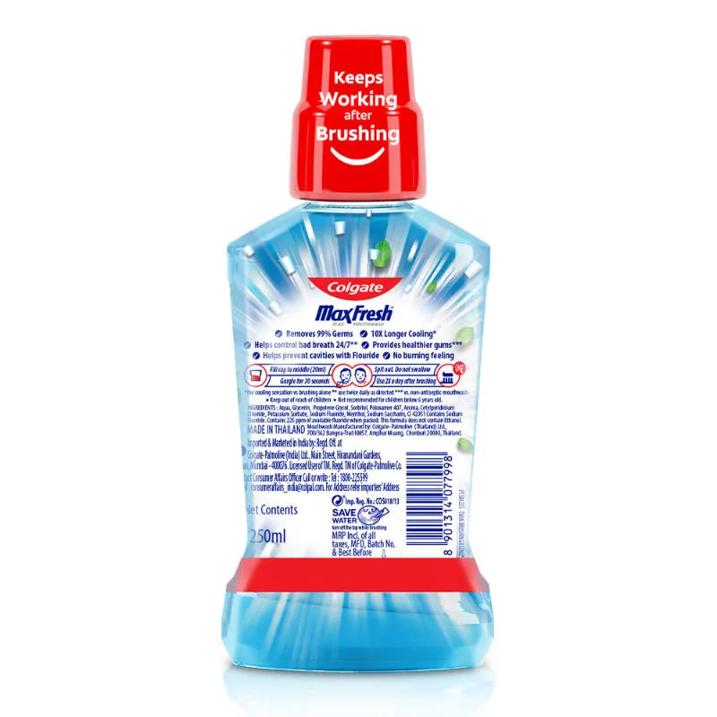 Colgate Maxfresh Plax Antibacterial Mouthwash, Pepper Mint