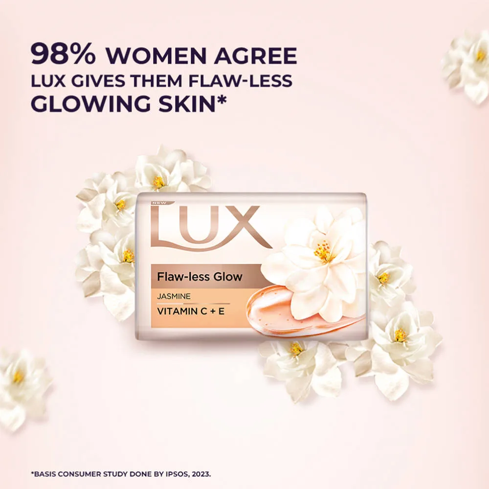 Lux Flaw-Less Glow Jasmine Bathing Soap Infused With Vitamin C & E - Buy 4 Get 1 Free