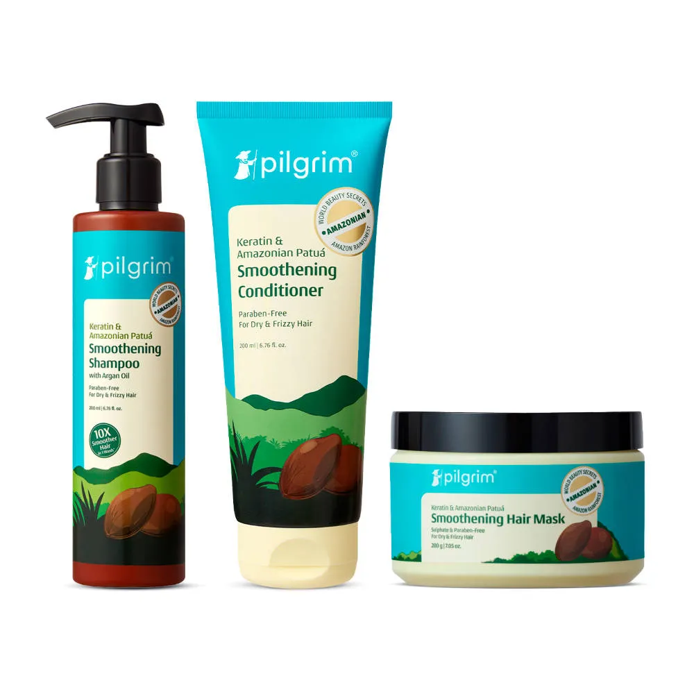 Pilgrim Patua & Keratin Smoothing Trio Combo For Silky Hair - Smoothens, Nourishes & Strengthens
