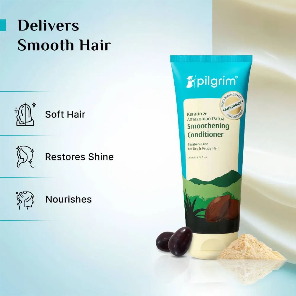Pilgrim Patua & Keratin Smoothing Trio Combo For Silky Hair - Smoothens, Nourishes & Strengthens