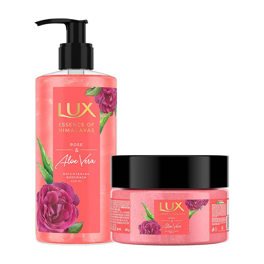 Lux Rose Aloevera Brightening Body Wash & Scrub Combo