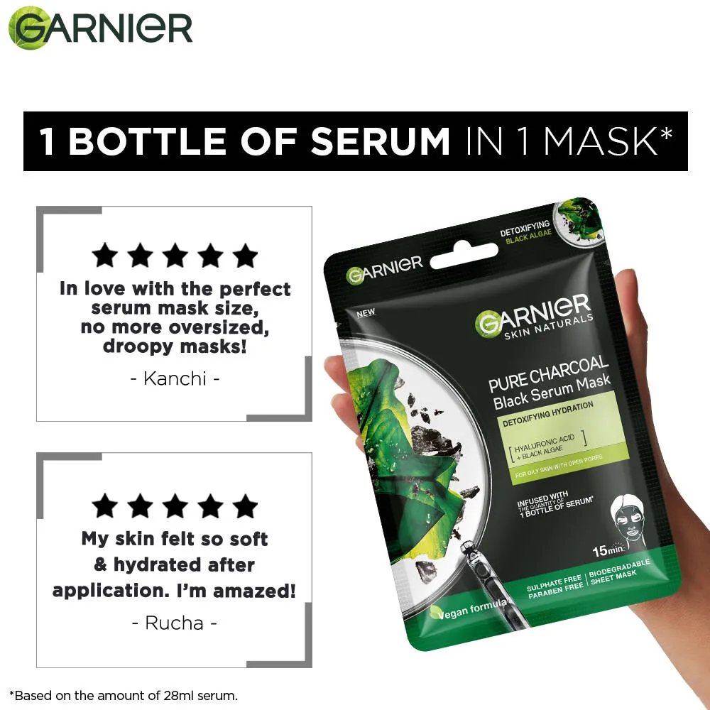 Garnier Skin Naturals Pack of 3 Charcoal Face Serum Sheet Mask