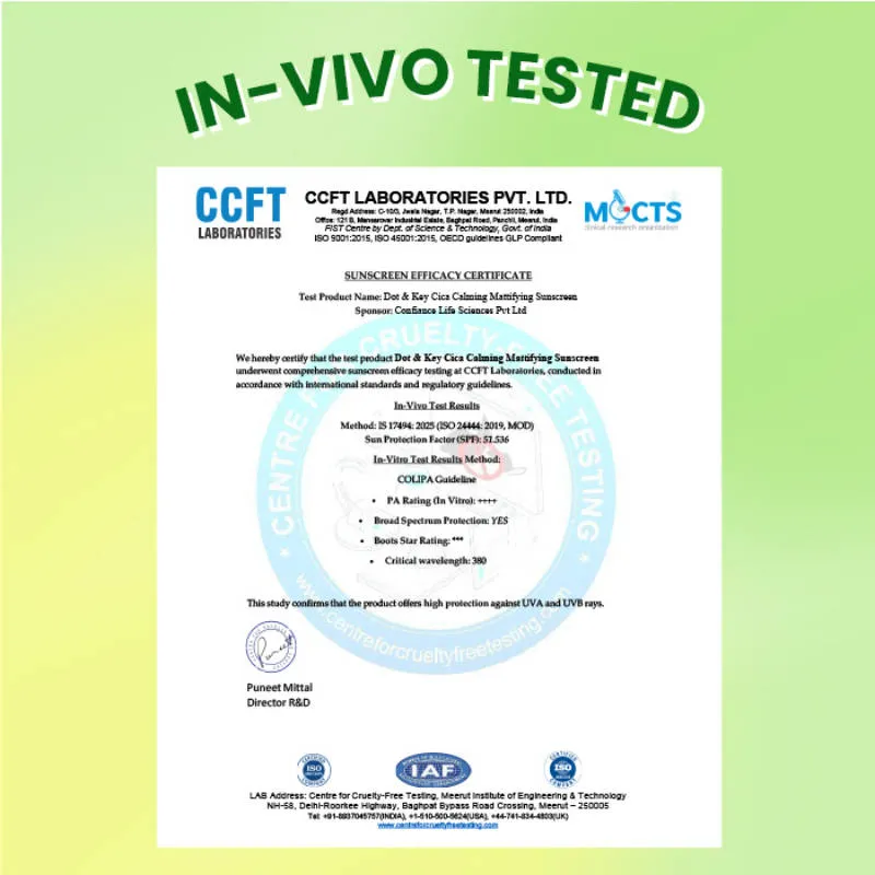 Dot & Key Cica Calming Mattifying Sunscreen In-Vivo Tested SPF 50+ PA++++, With Niacinamide