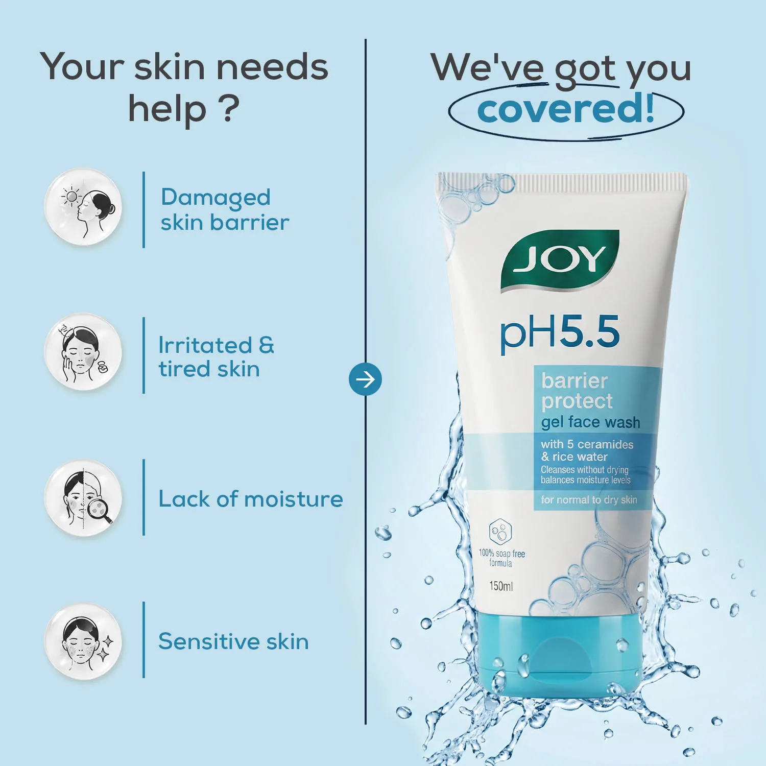 Joy pH 5.5 Gel Face Wash with 5 ceramides &rice water
