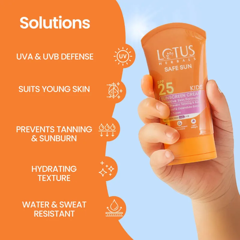 Lotus Herbals Safe Sun Kids Sunscreen Cream - Sensitive Skin Formula, SPF 25, Non Greasy