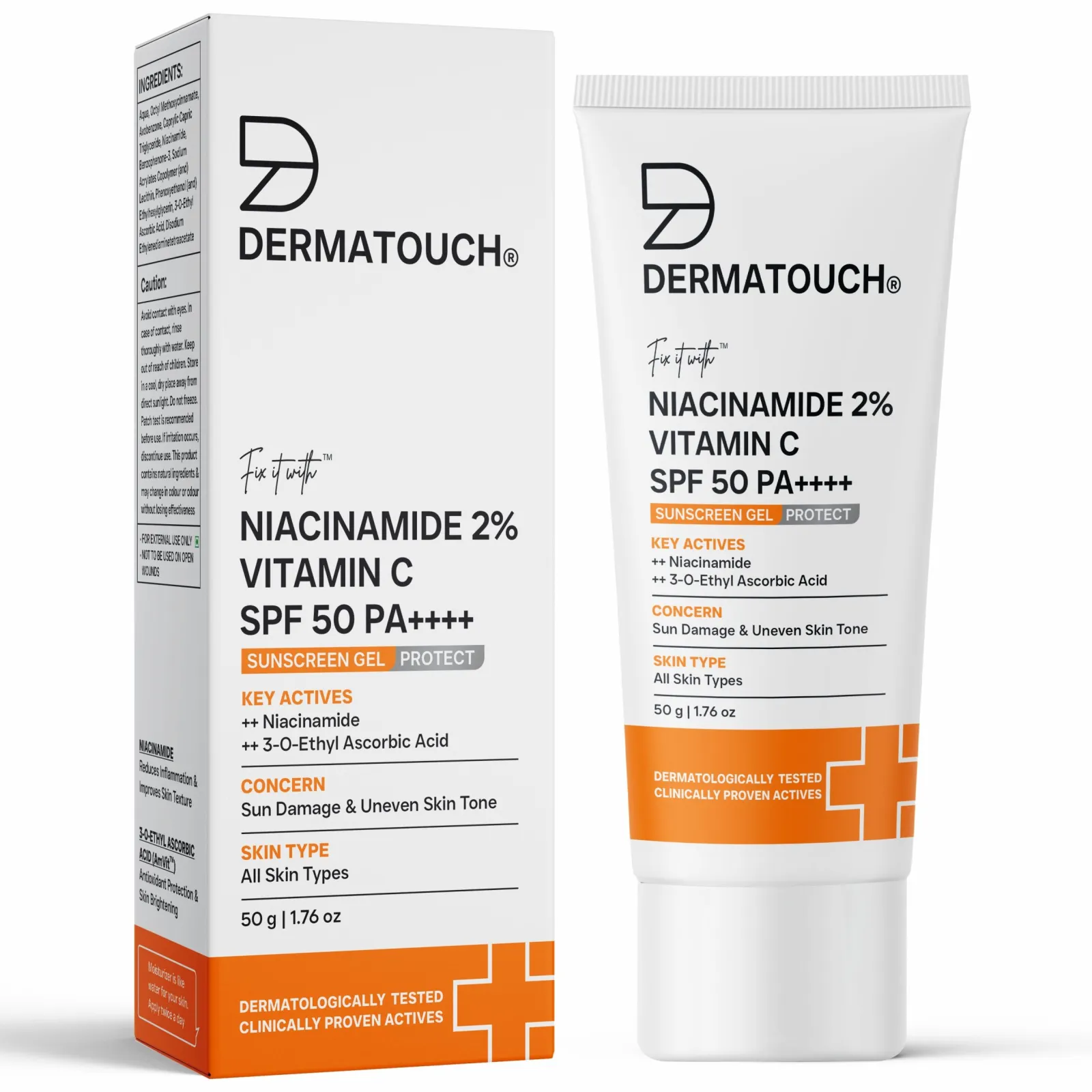 Dermatouch Niacinamide 2% Vitamin C SPF 50 PA++++ Sunscreen Gel for Sun Damage & Uneven Skin Tone