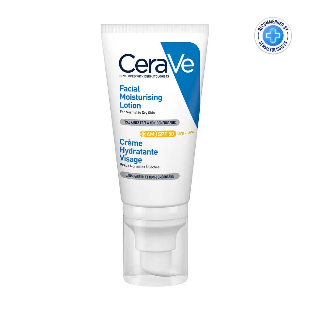 CeraVe Morning Skincare Combo of Facewash, Moisturizer, SPF 50- Routine for Normal To Dry Skin