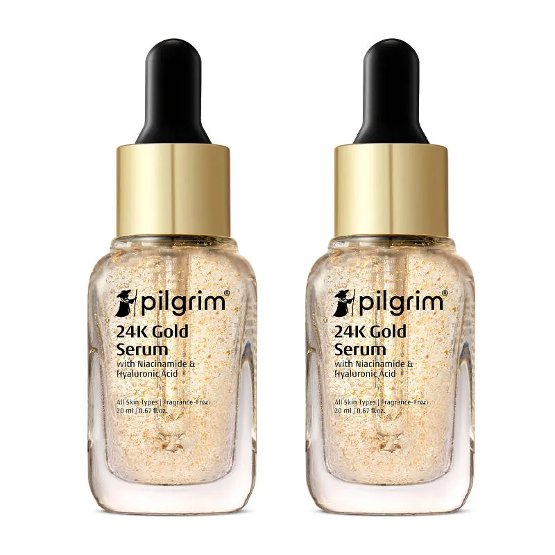 Pilgrim 24K Gold Face Serum with Niacinamide & Hyaluronic Acid Brightens Skin 24K Golden - Pack of 2