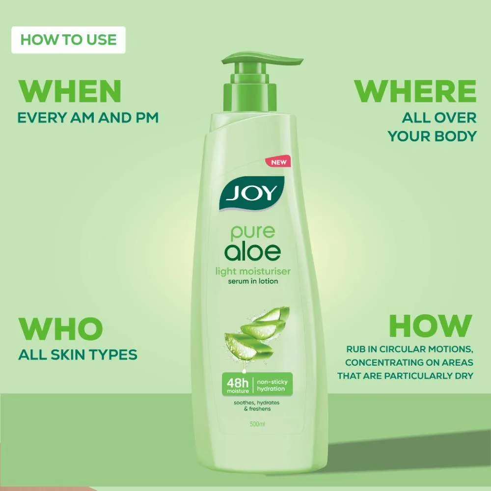 Joy Pure Aloe Vera Body Lotion, Lightweight 48hr Moisturization for Normal & Oily Winter Skin