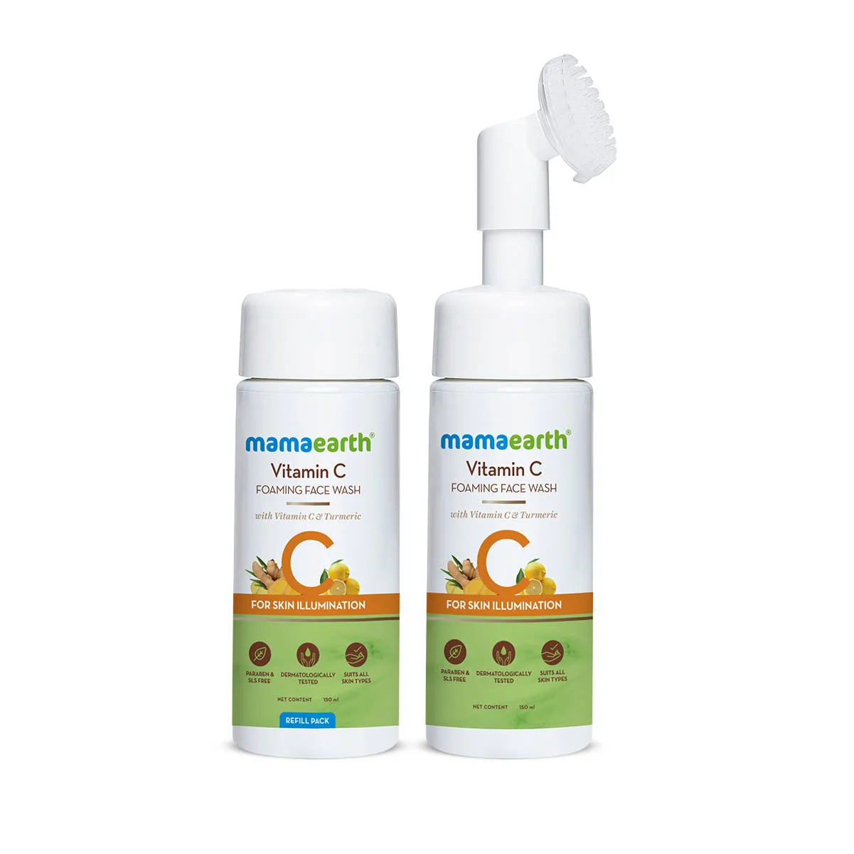 Mamaearth Vitamin C Foaming Face Wash With Brush Combo Pack With Refill For Skin Illumination