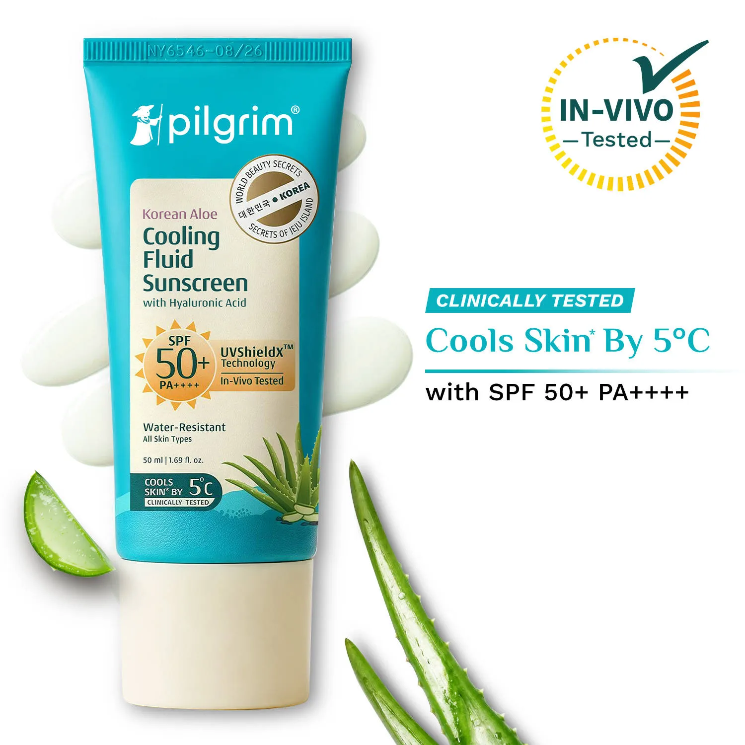 Pilgrim Korean Aloe Cooling Fluid Sunscreen SPF 50+ PA++++ With Hyaluronic Acid