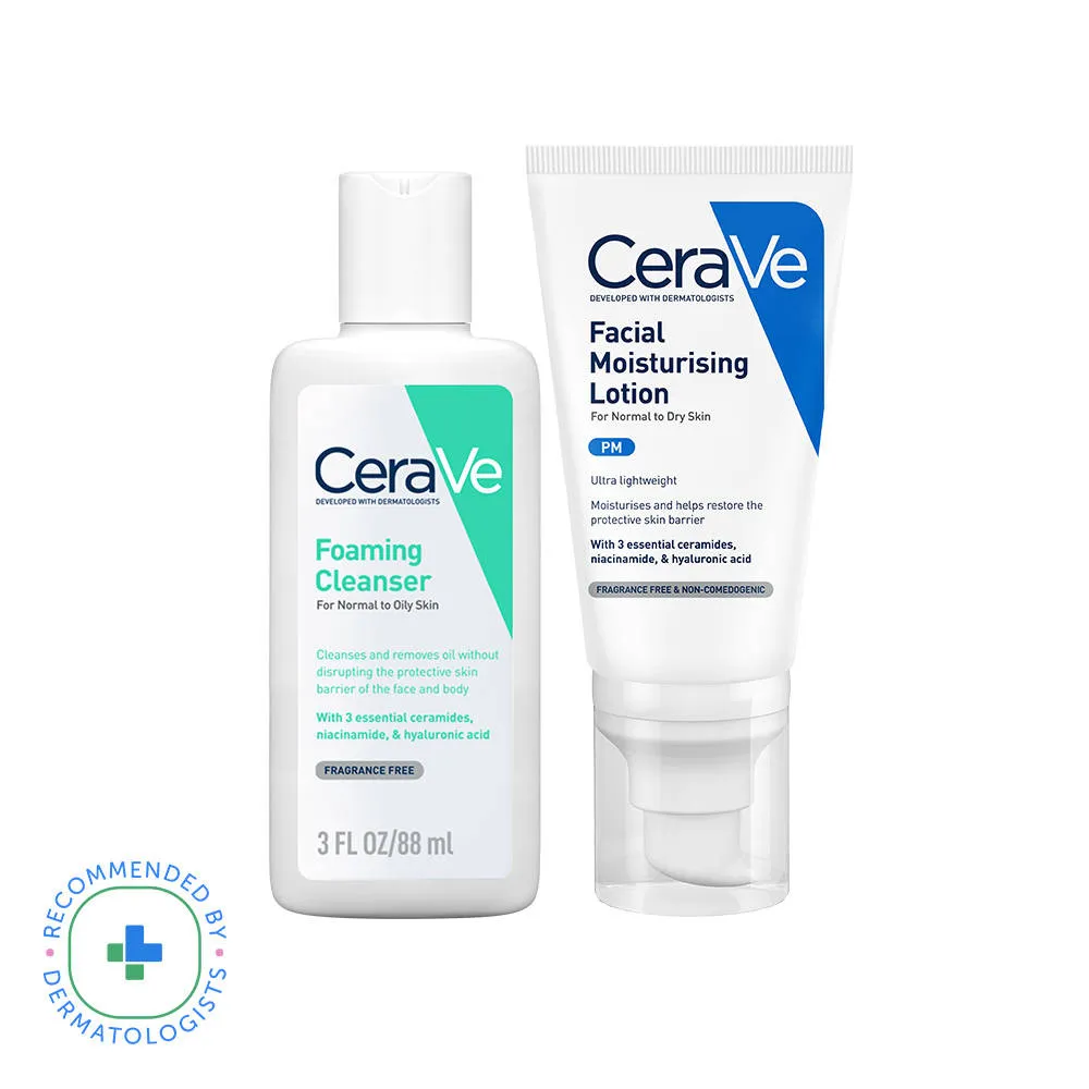 CeraVe Facewash & PM Moisturizer Combo with Ceramides - Evening Routine for Oily Skin