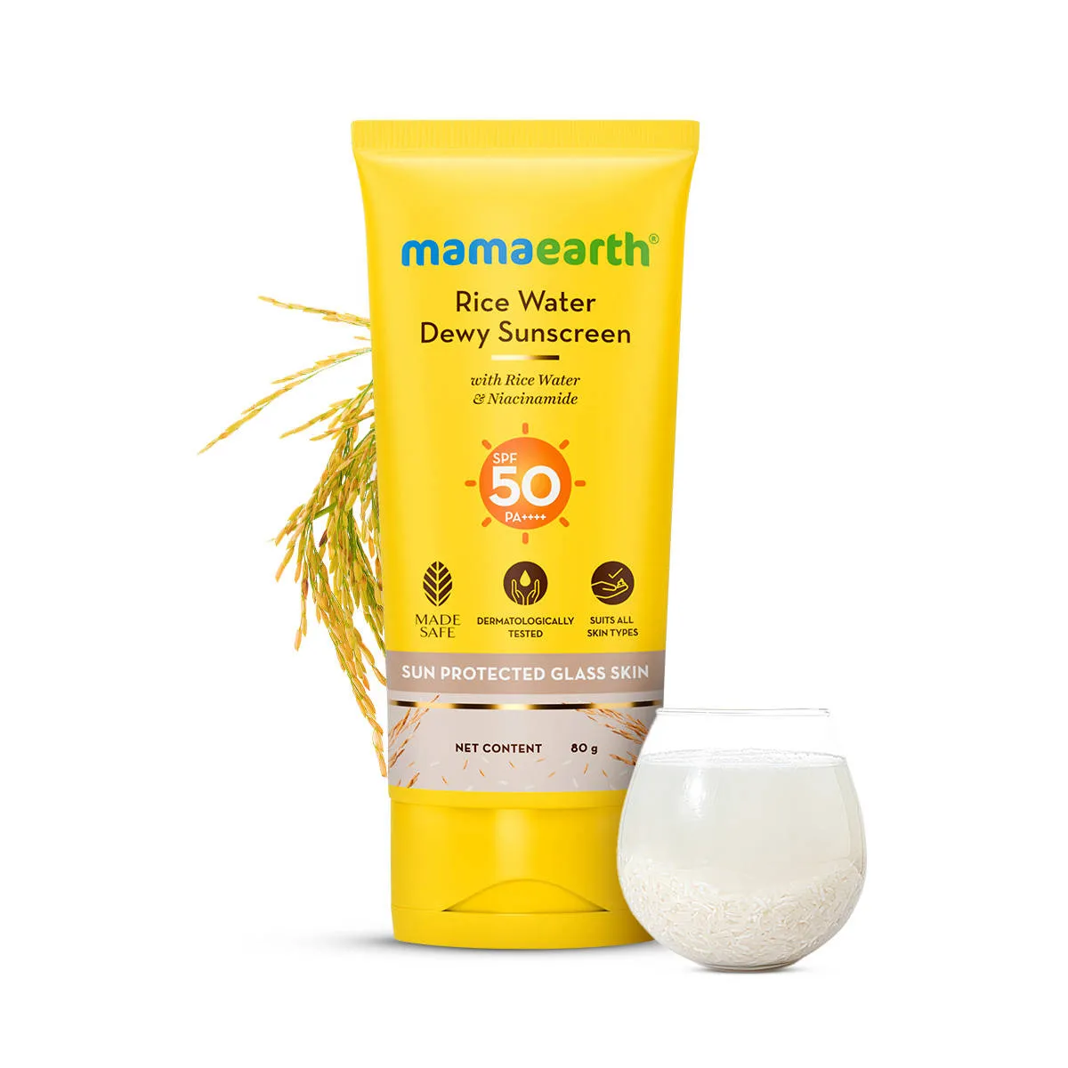 Mamaearth Rice Water Dewy Sunscreen For Tan Protection SPF 50 PA++++