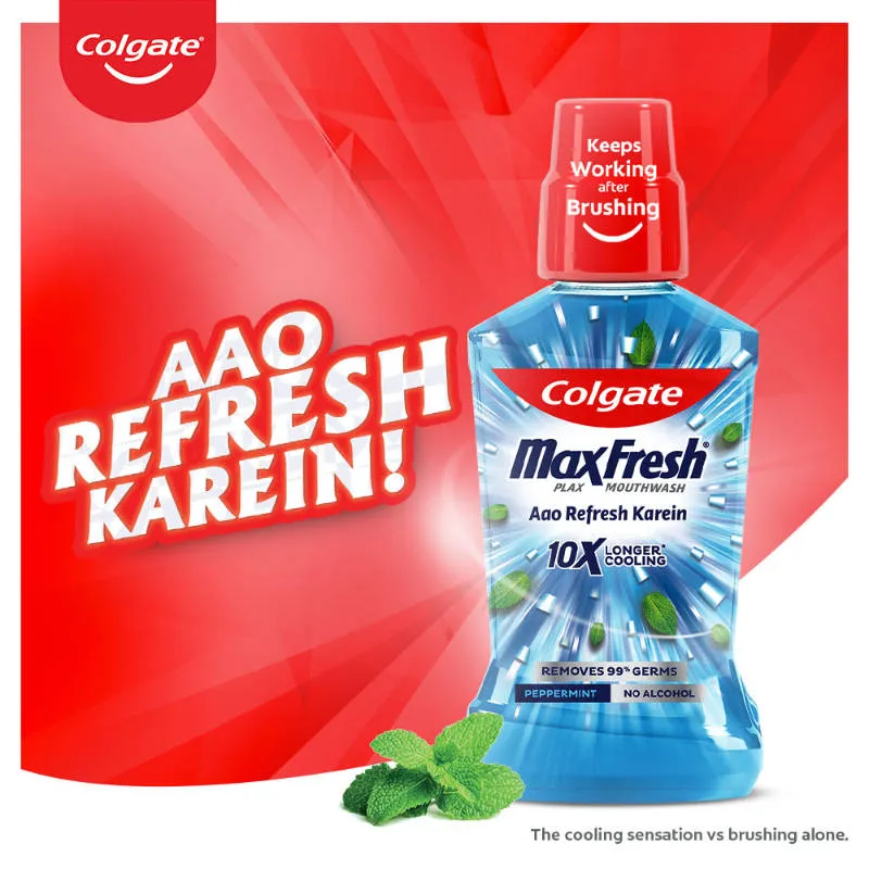 Colgate Maxfresh Plax Antibacterial Mouthwash, Pepper Mint
