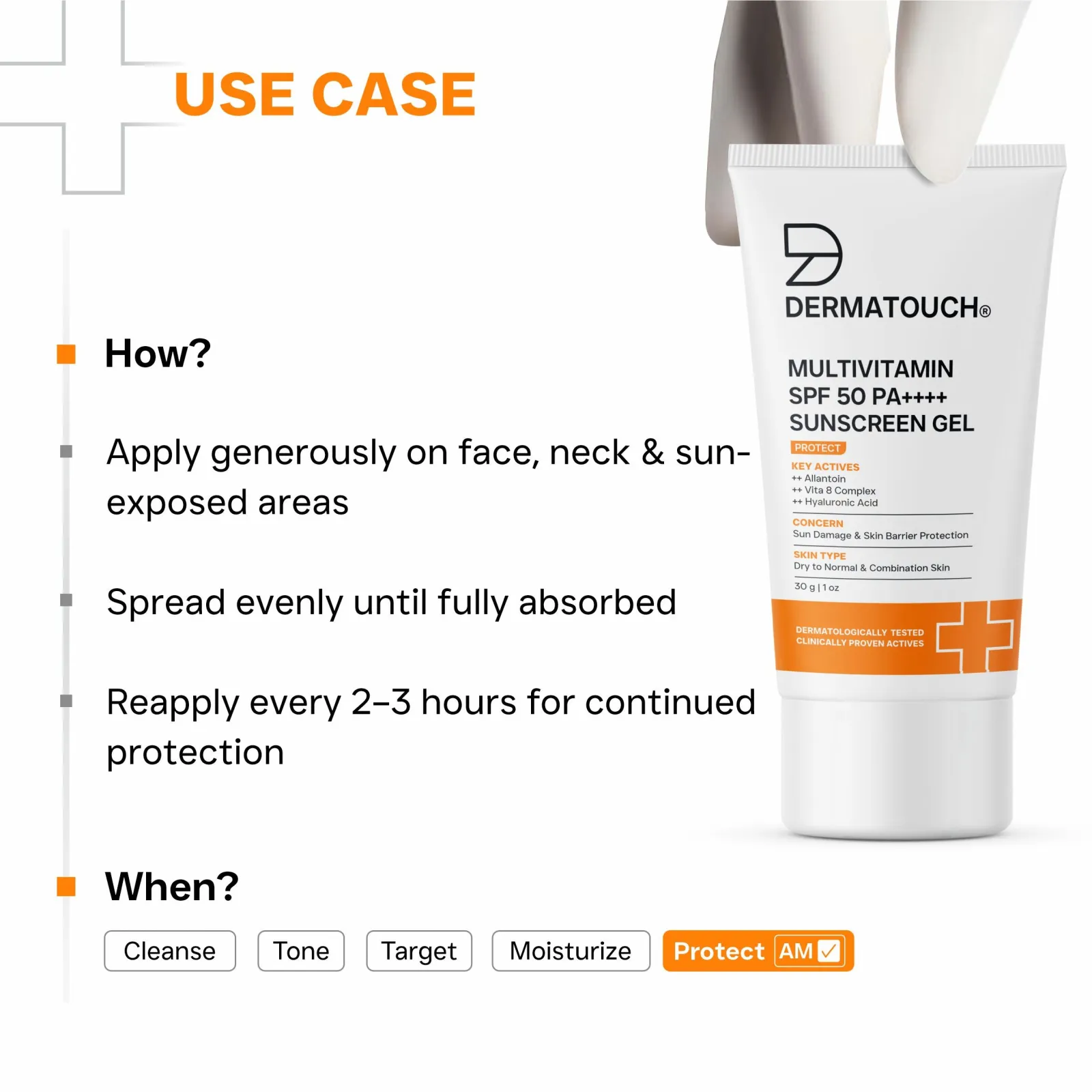 Dermatouch Multivitamin SPF 50 Pa++++ Sunscreen Gel for Sun Damage & Skin Barrier Repair