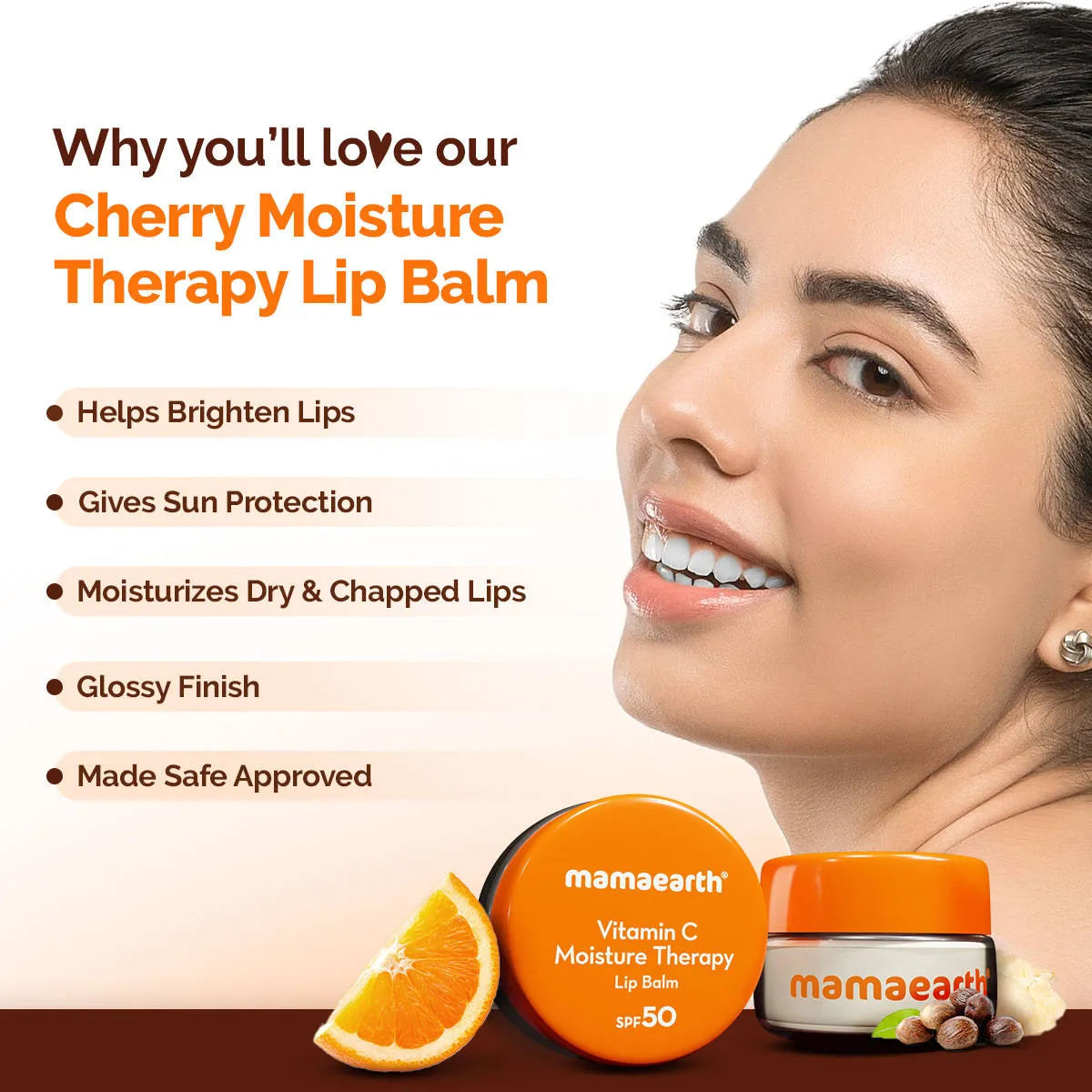 Mamaearth Vitamin C Lip Balm SPF 50 with Coconut Oil and Shea Butter for Brightening Dry Lips