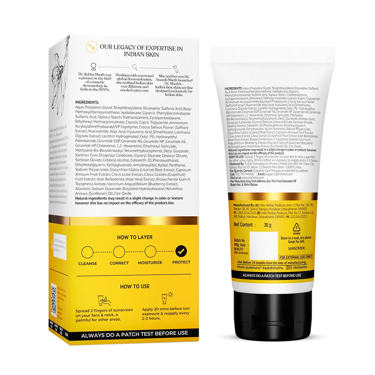 Dr. Sheth's Kesar & Kojic Sunscreen SPF 50+ PA++++ In-Vivo Tested for Pigmentation-Free Skin(50g)